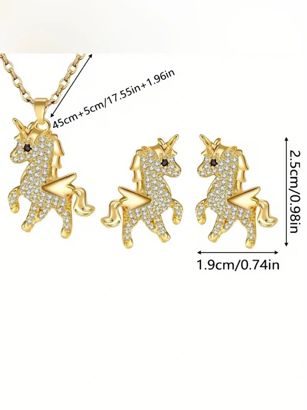Gold Unicorn Necklace and Earring Set - Pink Accents